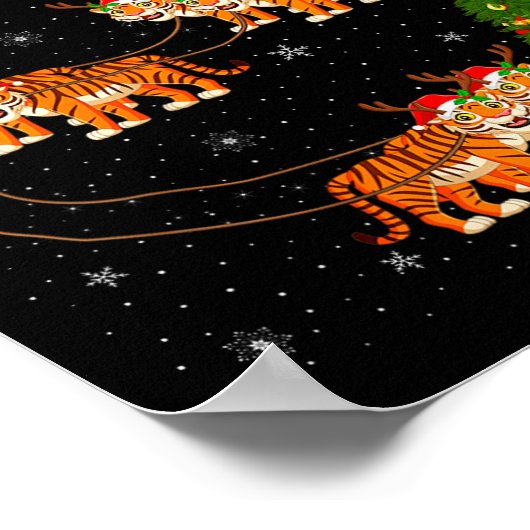 Womens Tiger Santa Sleigh Flying Funny Magical Chr Poster (Ecke)
