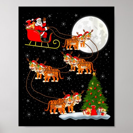Womens Tiger Santa Sleigh Flying Funny Magical Chr Poster (Vorne)