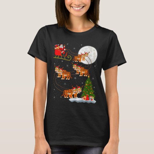 Womens Tiger Santa Sleigh Flying Funny Magical Chr T-Shirt (Vorderseite)