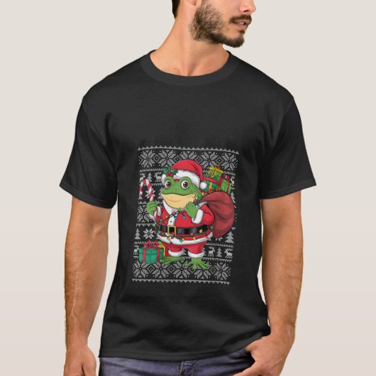 Womens Tree Frog Xmas Sweater Style Ugly Santa Tre T-Shirt (Vorderseite)