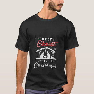 Womens Tu Behielt Christus in Christmas Red Karier T-Shirt