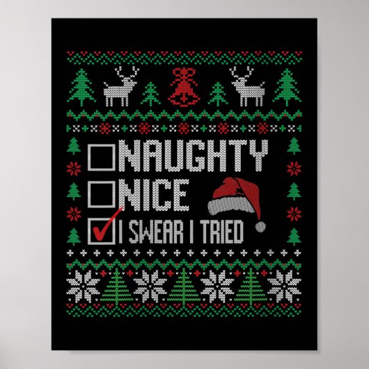 Womens Ugly Christmas List Funny Nice Naughty I Sw Poster (Vorne)