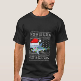 Womens Ugly Sweater Xmas Lights Santa Hammerhead T-Shirt