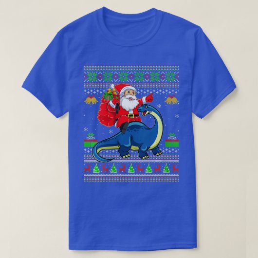 Womens Ugly Xmas Santa Riding Brontosaurus Dinosau T-Shirt (Design vorne)