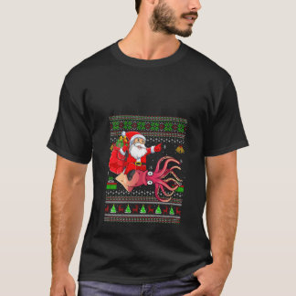 Womens Ugly Xmas Sweater Funny Santa Riding Tinten T-Shirt
