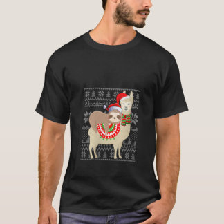 Womens Ugly Xmas Sweater Style Funny Sloth Riding T-Shirt