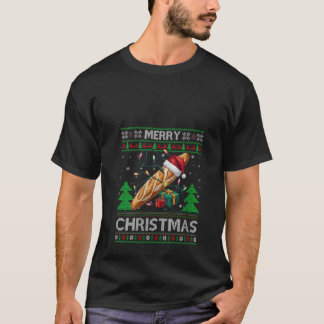 Womens Ugly Xmas Sweater Style Lights Santa Baguet T-Shirt