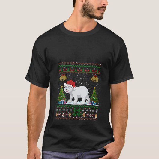 Womens Ugly Xmas Tree Lights Santa Hat Polar Bear  T-Shirt (Vorderseite)