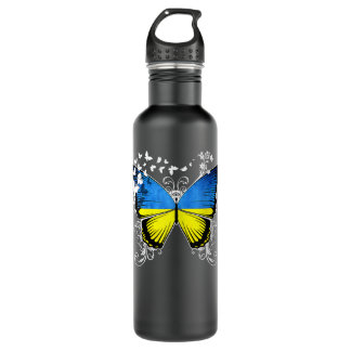 Womens Ukraine Flag Ukrainischer Schmetterling Edelstahlflasche