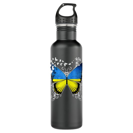 Womens Ukraine Flag Ukrainischer Schmetterling Edelstahlflasche (Vorderseite)