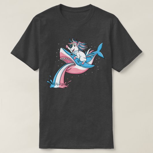 Womens Unicorn Reiten Trans Pride Shark Transgende T-Shirt (Design vorne)