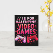 Women's V Is For Video Games Funny Valentines Game Karte (Gelbe Blume)