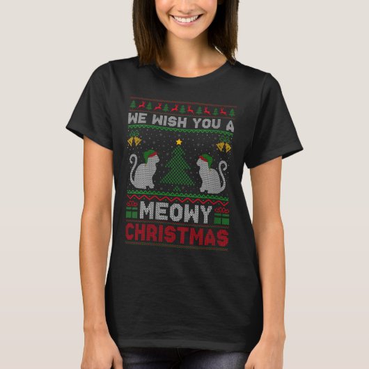 Womens We Wish You A Meowy Catmas Ugly Christmas S T-Shirt (Vorderseite)