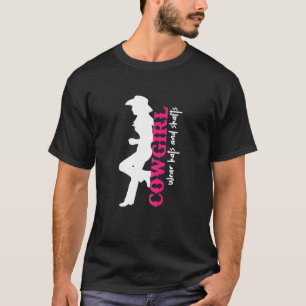 Womens Western Girl Wear Hats Shafts Rodeo Riding T-Shirt