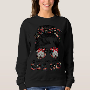 Womens Westie Dog Mama Messy Bun Haare Brille Sweatshirt