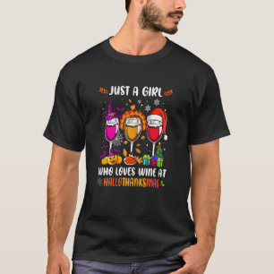 Womens Wines Glass Thankgiving glücklichen Halloth T-Shirt