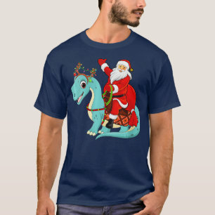 Womens Xmas Holiday Santa Riviera Brontosaurus Din T-Shirt