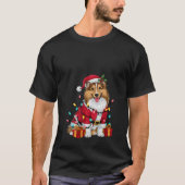 Womens Xmas Lighting Santa Sheltie Dog Christmas V T-Shirt (Vorderseite)