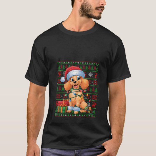 Womens Xmas Lights Ugly Santa Hat Toy Poodle Dog C T-Shirt (Vorderseite)