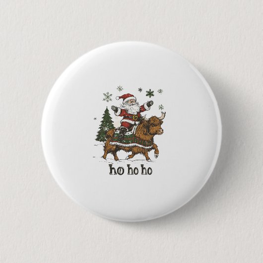 Womens Xmas Tree Lighting Santa Riding Highland Co Button (Vorderseite)