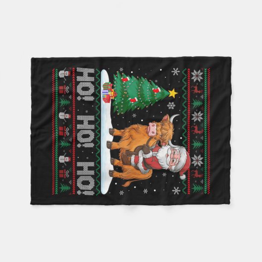 Womens Xmas Tree Lighting Santa Riding Highland Co Fleecedecke (Vorderseite (Horizontal))