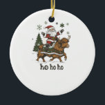 Womens Xmas Tree Lighting Santa Riding Highland Co Keramik Ornament<br><div class="desc">Womens Xmas Tree Lighting Santa Riding Highland Cow Christmas V-Neck T-Shirt (3)</div>