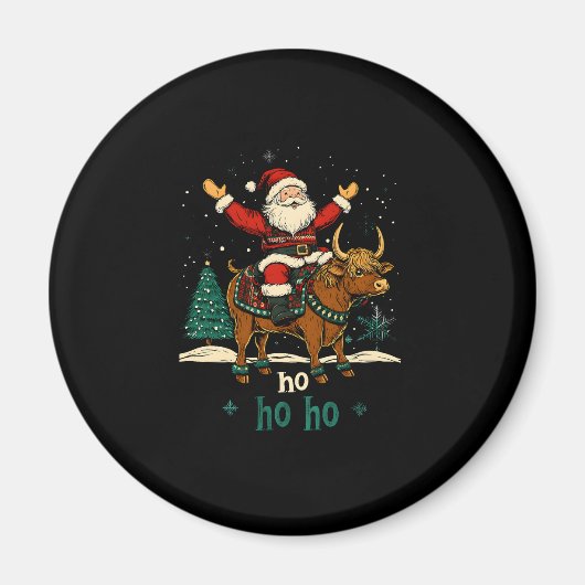 Womens Xmas Tree Lighting Santa Riding Highland Co Magnet (Vorne)