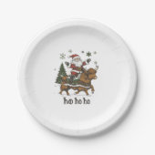 Womens Xmas Tree Lighting Santa Riding Highland Co Pappteller (Vorderseite)