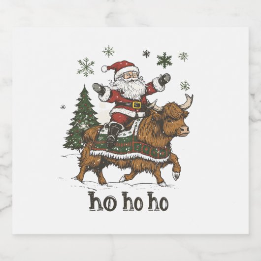 Womens Xmas Tree Lighting Santa Riding Highland Co Schaumweinetikett (Einzelnes Label)