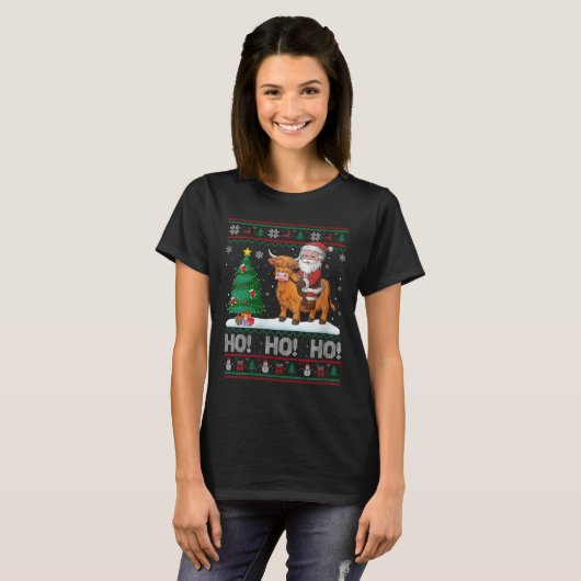 Womens Xmas Tree Lighting Santa Riding Highland Co T-Shirt (Vorne ganz)