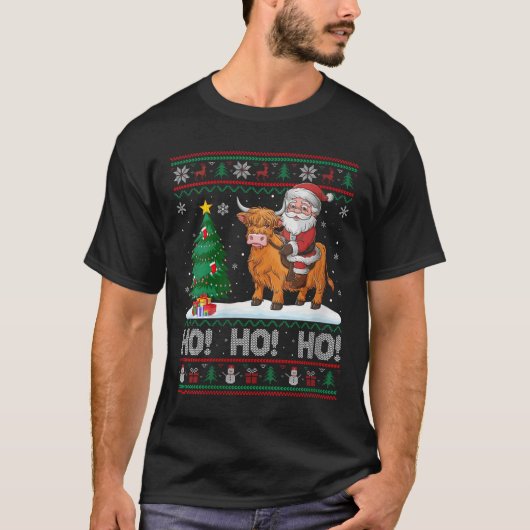 Womens Xmas Tree Lighting Santa Riding Highland Co T-Shirt (Vorderseite)