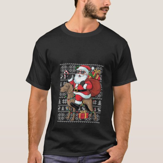 Womens Xmas Ugly Santa Riding Rhodesian Ridgeback T-Shirt (Vorderseite)