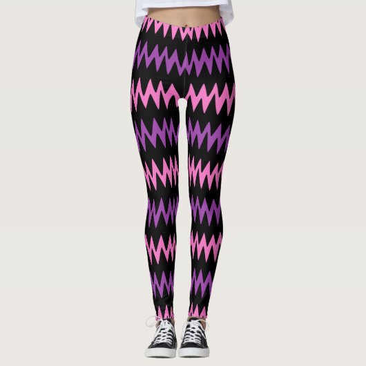 Womens Zig Zag Lila/rosa Mode Leggings (Vorderseite)