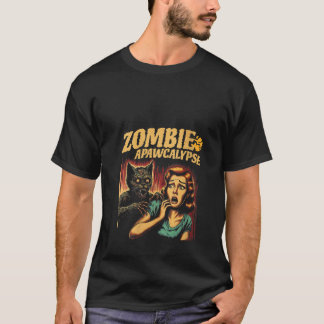 Womens Zombie Apawcalypse Cat Vintag Horror Movie T-Shirt