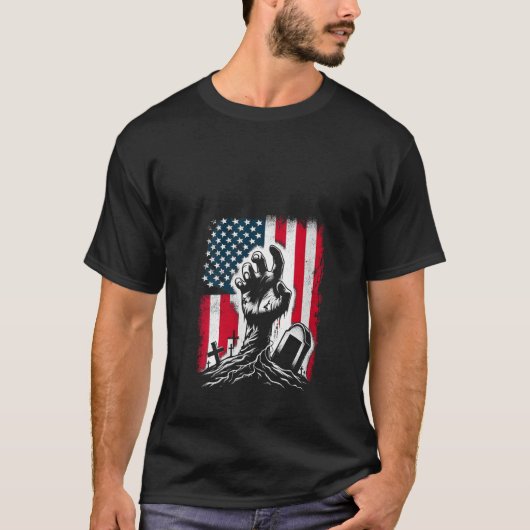 Womens Zombie Hand American Flag Patriotic USA Cur T-Shirt (Vorderseite)