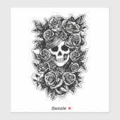 Womman Skull Rose Goth Original Tinte zeichn Art Aufkleber (Blatt)