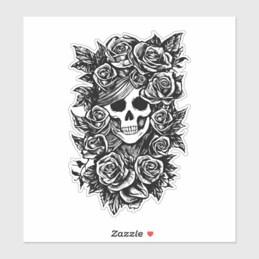 Womman Skull Rose Goth Original Tinte zeichn Art Aufkleber (Blatt)
