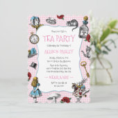 Wondeland Party Pink Hahnentrittmuster Einladung (Stehend Vorderseite)