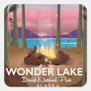 Wonder Lake, Denali Nationalpark Alaska Quadratischer Aufkleber
