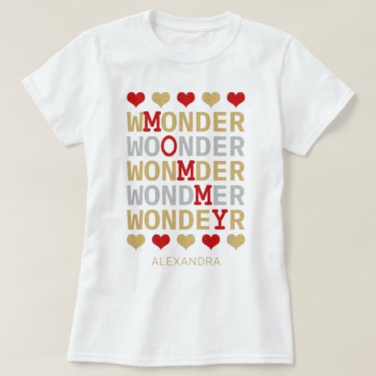 Wonder Mommy Red Gold Silver Glitzer Name Custom T-Shirt (Design vorne)