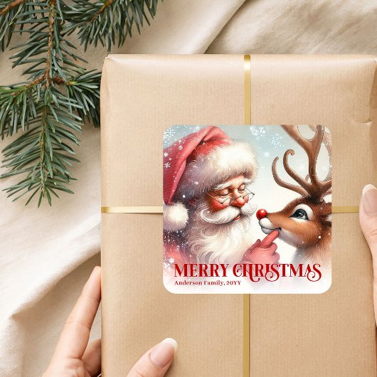 Wonder Personalized Santa Rudolph Christmas Sticke Quadratischer Aufkleber
