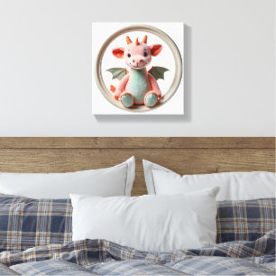 Wonder Wall Art Dragon Freude in Rosa und Grün Leinwanddruck