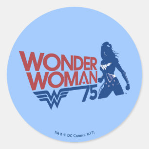 Wonder Woman 75-jähriges Red & Blue Logo Runder Aufkleber