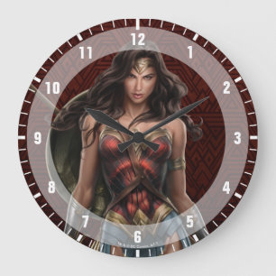 Wonder Woman Battle Ready Comic Art Große Wanduhr
