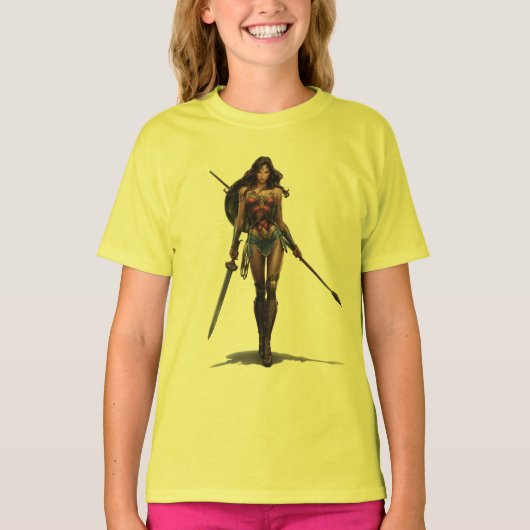 Wonder Woman Battle-Ready Comic Kunst T-Shirt (Vorderseite)