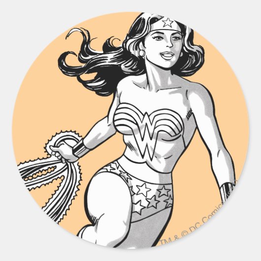 Wonder Woman Black & White Lasso Runder Aufkleber (Vorderseite)