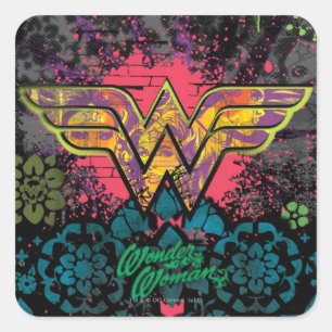 Wonder Woman Brick Wall Collage Quadratischer Aufkleber