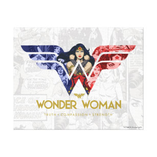 Wonder Woman Crossed Arms in Logo Collage Leinwanddruck