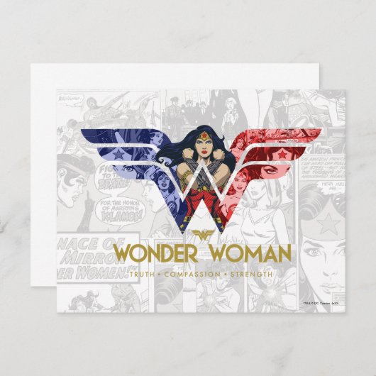 Wonder Woman Crossed Arms in Logo Collage Mitteilungskarte (Vorne/Hinten)