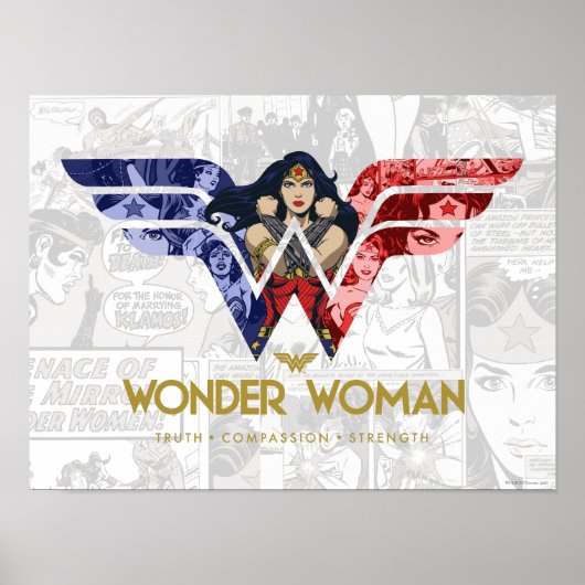 Wonder Woman Crossed Arms in Logo Collage Poster (Vorne)